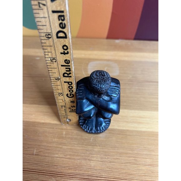 Weaping man Buddha vintage wooden hand carved - set of 3 - Picture 5 of 10